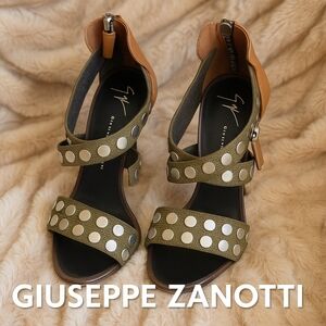 Giuseppe Zanotti Olive and Tan Studded Heeled Sandals - Sz 38 (8)